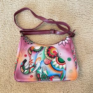Anuschka genuine leather elephant print handbag.